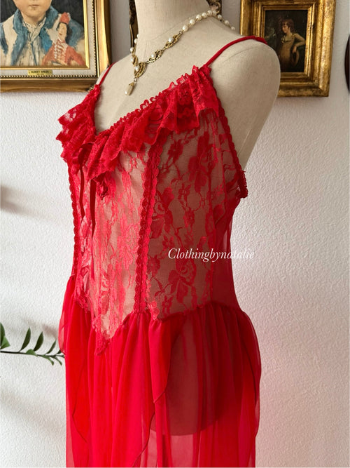 Frederick’s of Hollywood Red Lace Slip Size L