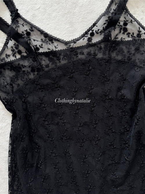 Fairy Embroidery Black Slip Size M