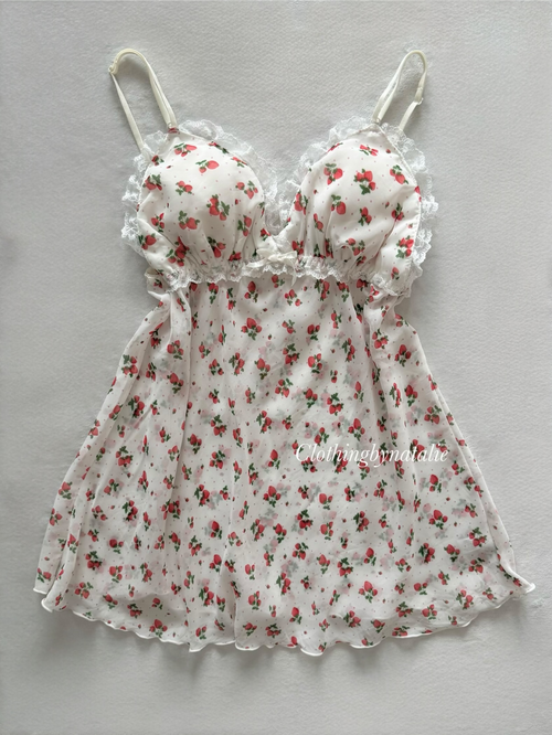 Japanese Strawberry Chiffon Mini Dress Size S