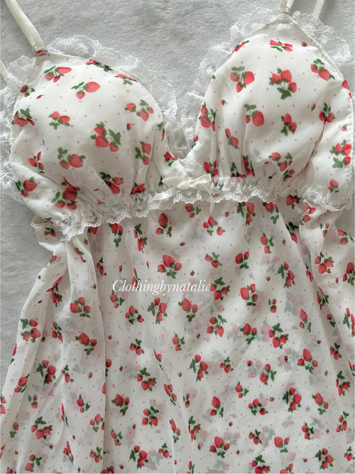 Japanese Strawberry Chiffon Mini Dress Size S