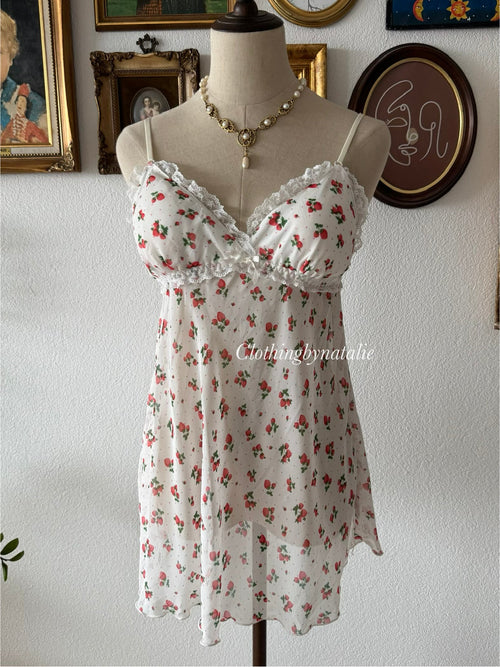Japanese Strawberry Chiffon Mini Dress Size S