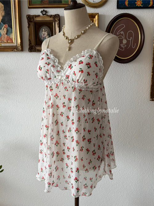 Japanese Strawberry Chiffon Mini Dress Size S