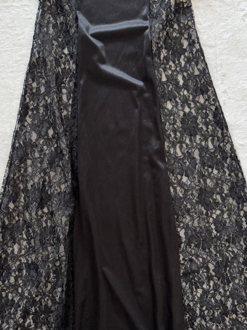 Pollinaise Black Nylon Lace Maxi Slip Size S