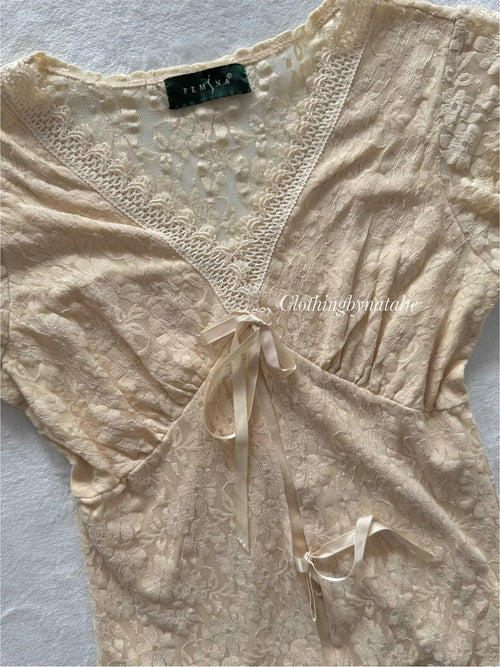 Y2K Cream Lace Blouse Size S