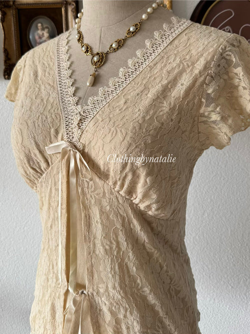 Y2K Cream Lace Blouse Size S