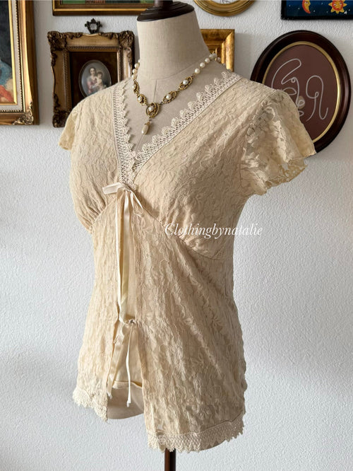 Y2K Cream Lace Blouse Size S