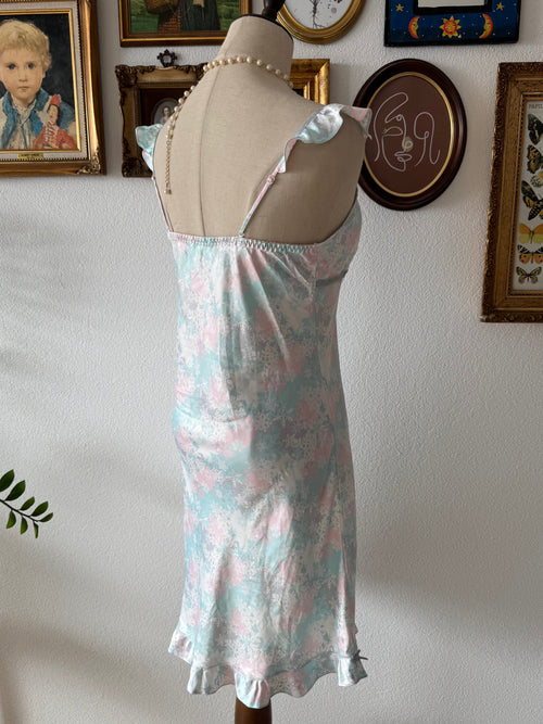 Fairy Blue Floral Satin Slip Size S