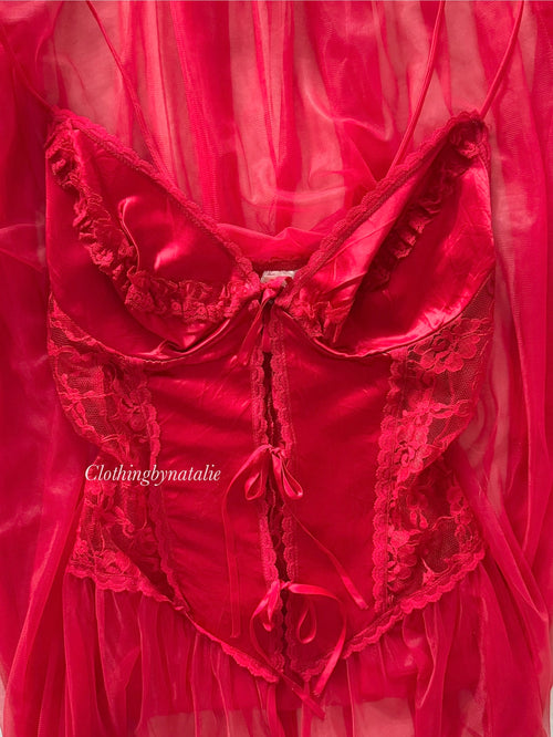 Frederick’s of Hollywood Red Chiffon Slip Size S/M