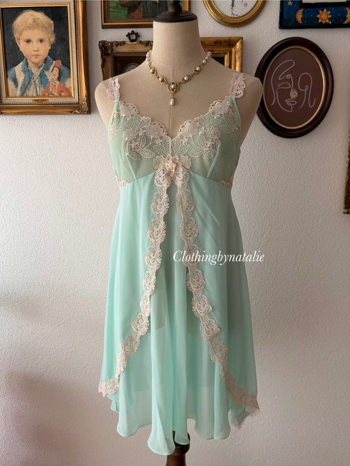 Teal Chiffon Lace Babydoll size M