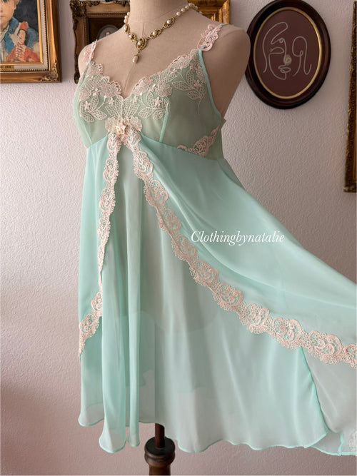 Teal Chiffon Lace Babydoll size M