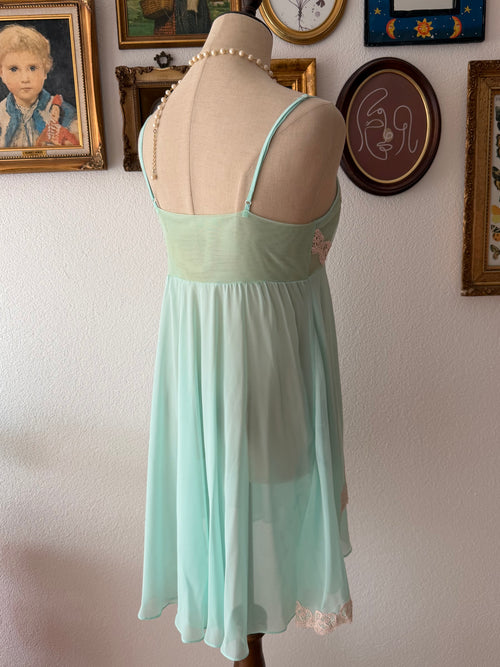 Teal Chiffon Lace Babydoll size M