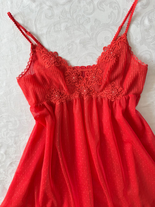 Embroidery Red Sheer Mesh Babydoll (S/M)