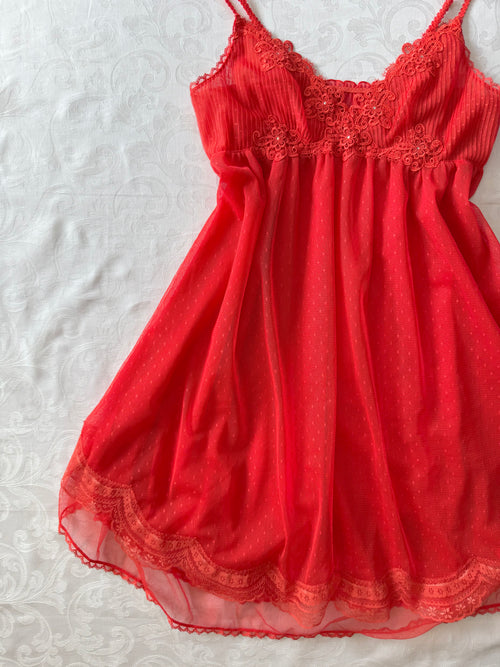 Embroidery Red Sheer Mesh Babydoll (S/M)