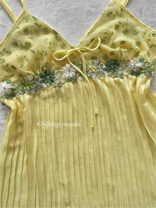 Yellow Pleated Chiffon Slip Dress Size M