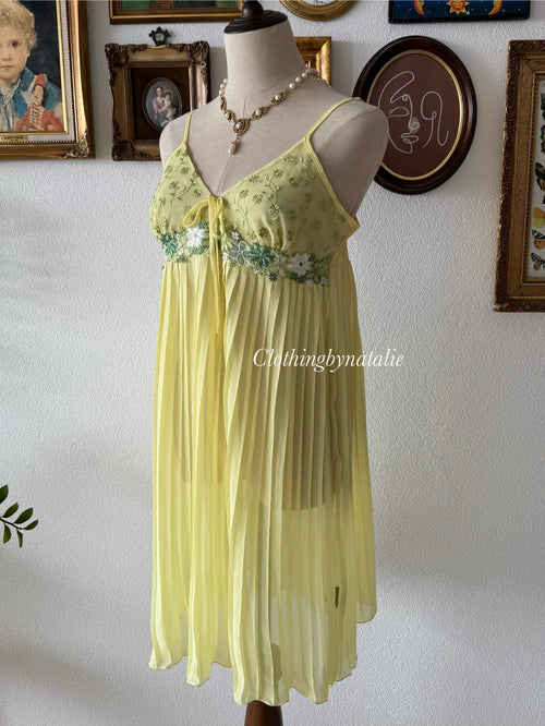 Yellow Pleated Chiffon Slip Dress Size M