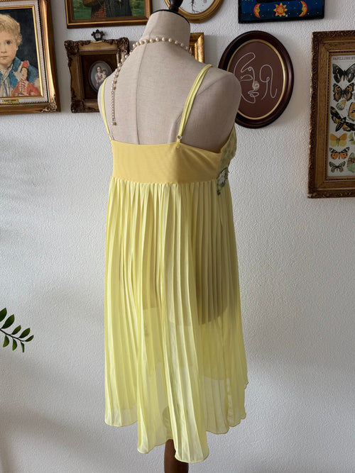 Yellow Pleated Chiffon Slip Dress Size M