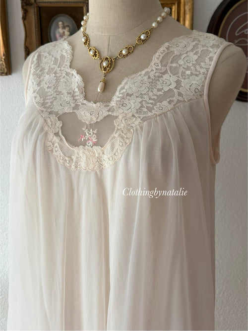 Vintage Pink Nylon Nightgown size S