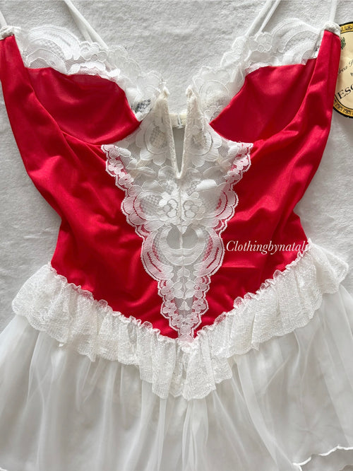 Escante Red White Nylon Babydoll Size M