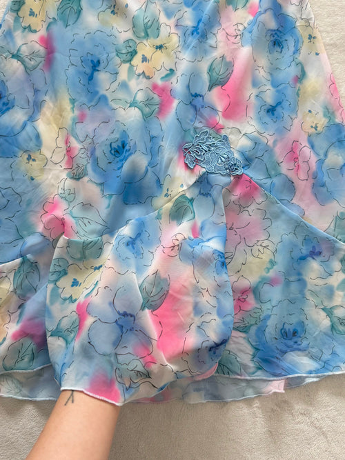Blue Floral Chiffon Slip Size M/small L