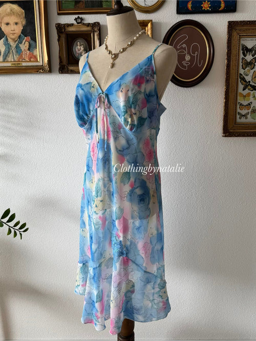 Blue Floral Chiffon Slip Size M/small L