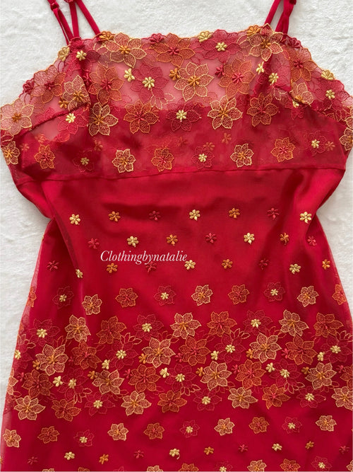 Embroidery Red Lace Slip Size M