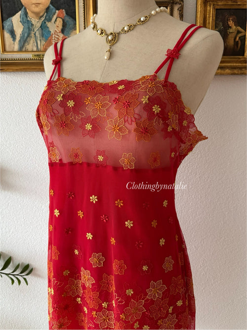 Embroidery Red Lace Slip Size M