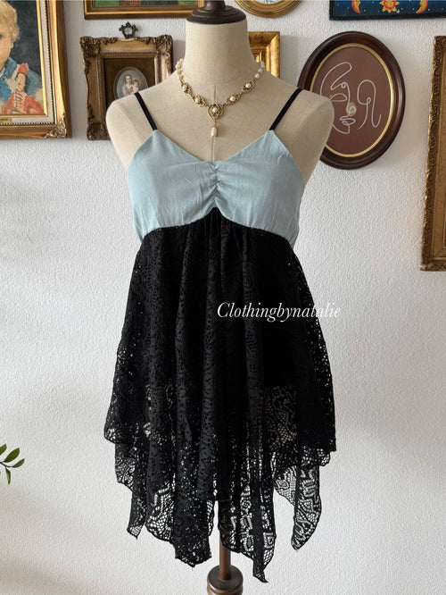 Whimsical Black Blue Babydoll Size S/M
