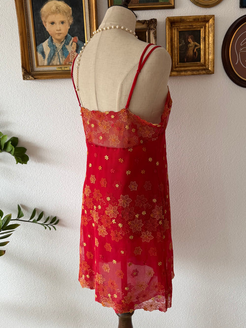 Embroidery Red Lace Slip Size M