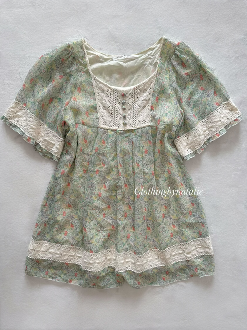 Japanese Floral Green Babydoll Size S/M