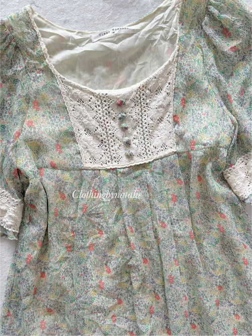 Japanese Floral Green Babydoll Size S/M