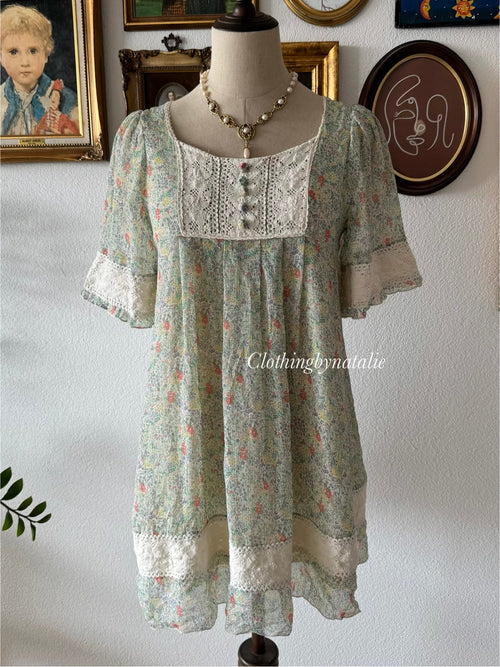 Japanese Floral Green Babydoll Size S/M