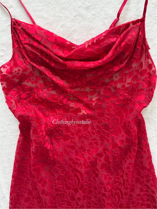 “Silk&Satin” Red Brocade Maxi Slip Size S