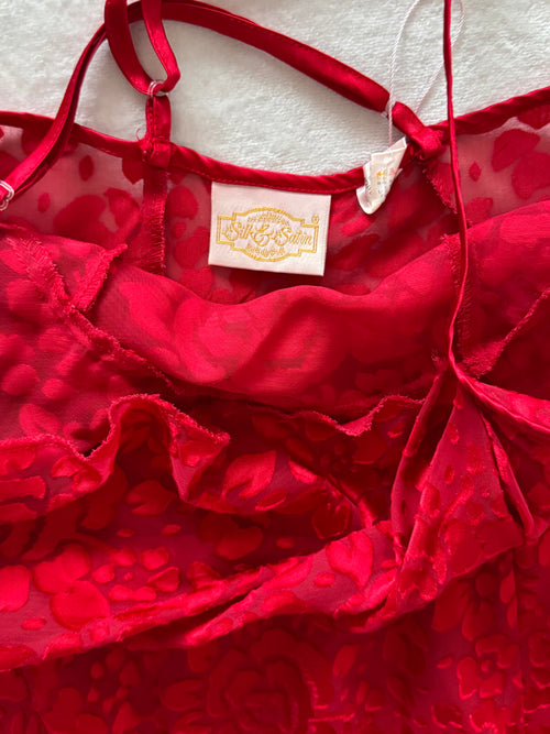 “Silk&Satin” Red Brocade Maxi Slip Size S