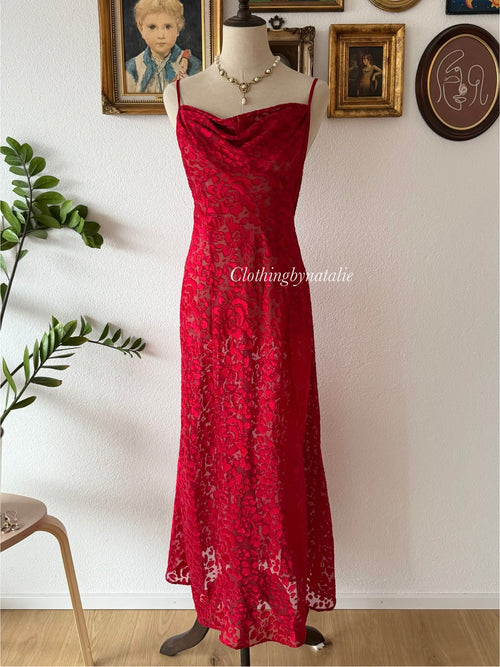 “Silk&Satin” Red Brocade Maxi Slip Size S