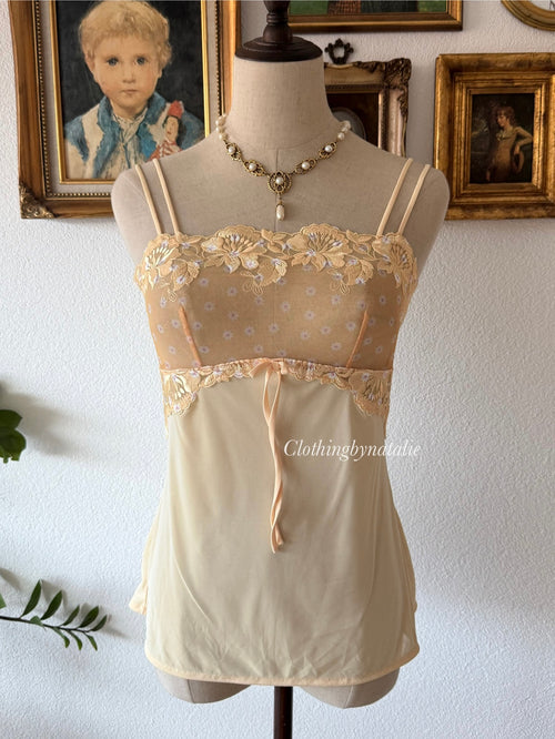 Floral Yellow Nylon Cami Size S