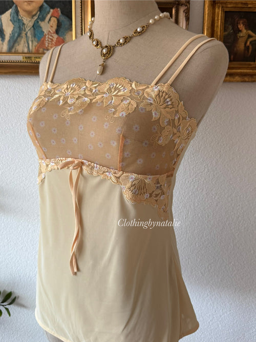 Floral Yellow Nylon Cami Size S