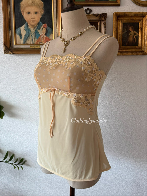 Floral Yellow Nylon Cami Size S