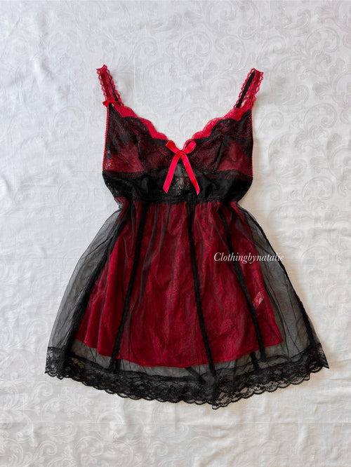 EB Black Red Lace Babydoll (S)