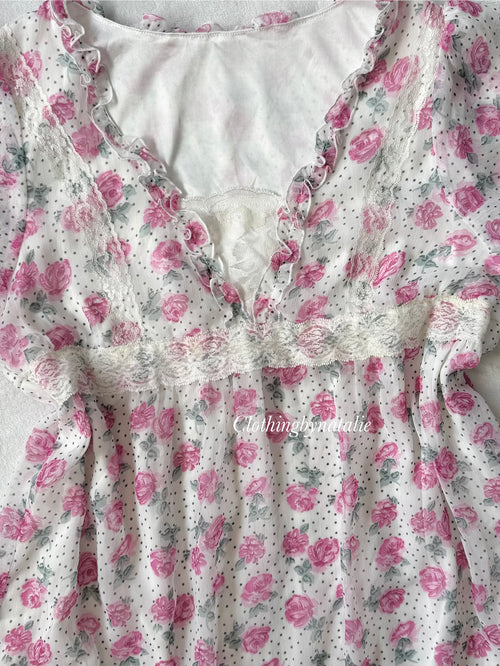 Pink Floral Chiffon Blouse size S/ small M