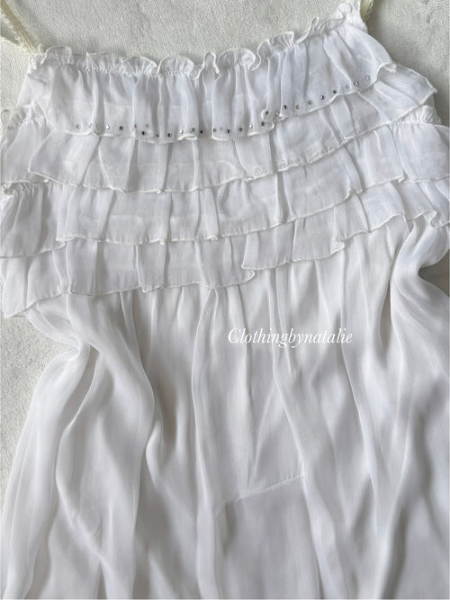 White Tiered Chiffon Dress size S
