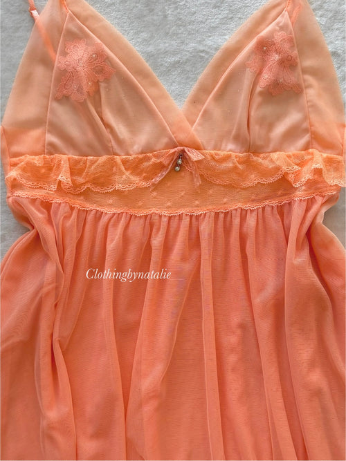 Orange Sheer Mesh Babydoll Size S/M