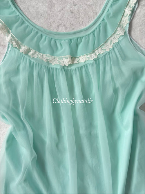 Vintage Teal Nylon Nightgown size M
