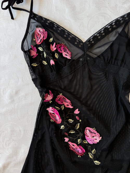 Embroidery Black Mesh Slip Dress (XS)