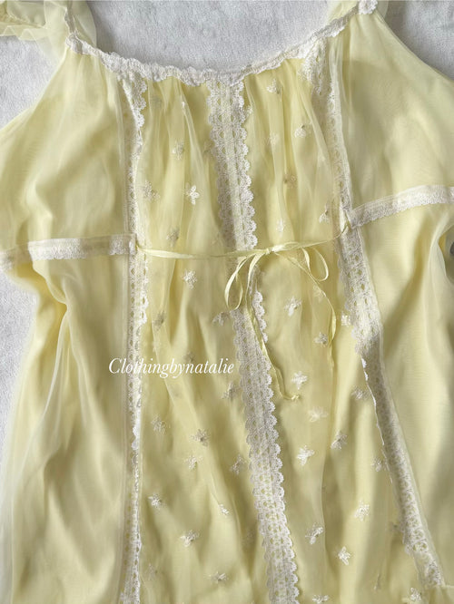 Vintage Yellow Nylon Nightgown size M