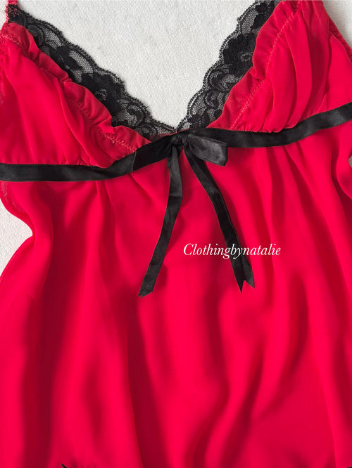 Whimsical Red Chiffon Babydoll size S