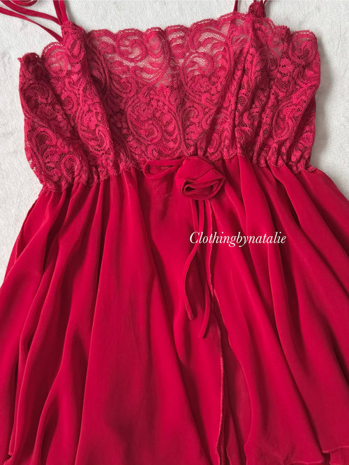 Romantic Red Chiffon Lace Babydoll size S