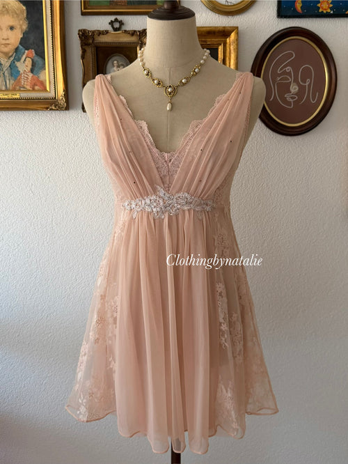 Peach Lace Mesh Mini Dress size S/M