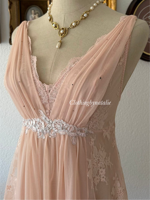 Peach Lace Mesh Mini Dress size S/M