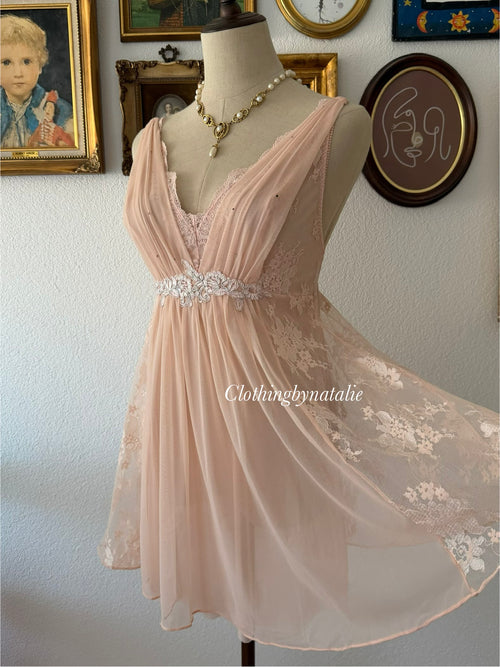 Peach Lace Mesh Mini Dress size S/M