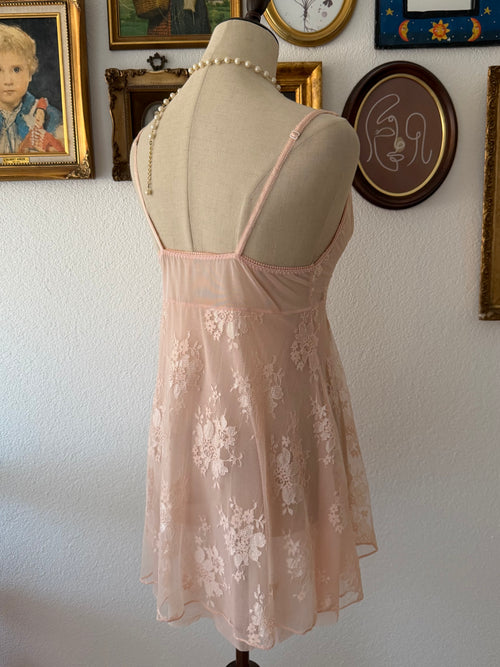 Peach Lace Mesh Mini Dress size S/M